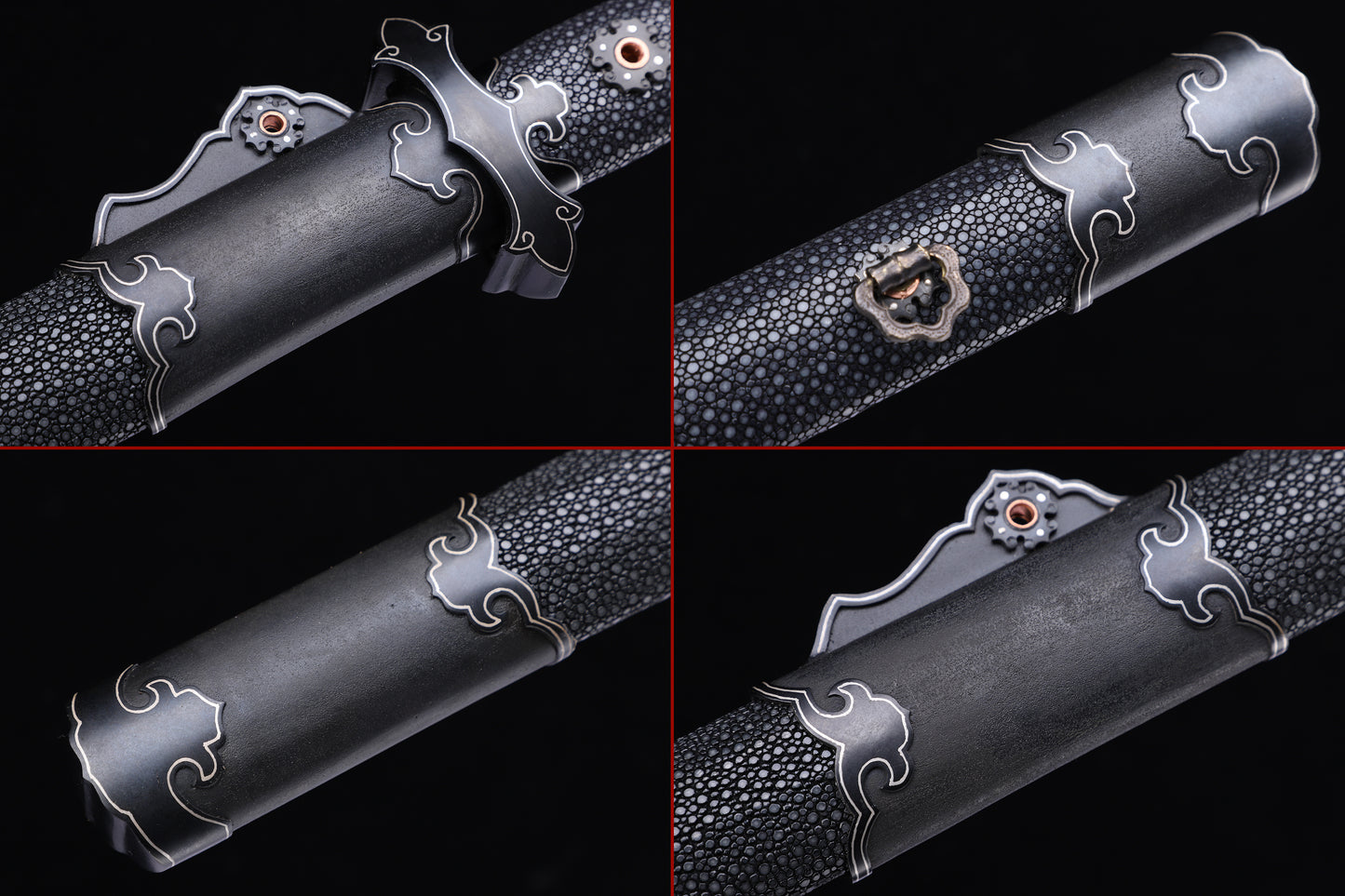 Black Ray Skin Silver Inlaid Plain Iron Cloud Fittings Sword