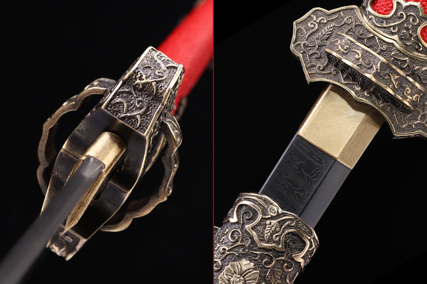 Red Genuine Ray Skin Scroll Floral Vintage Copper Fittings Sword