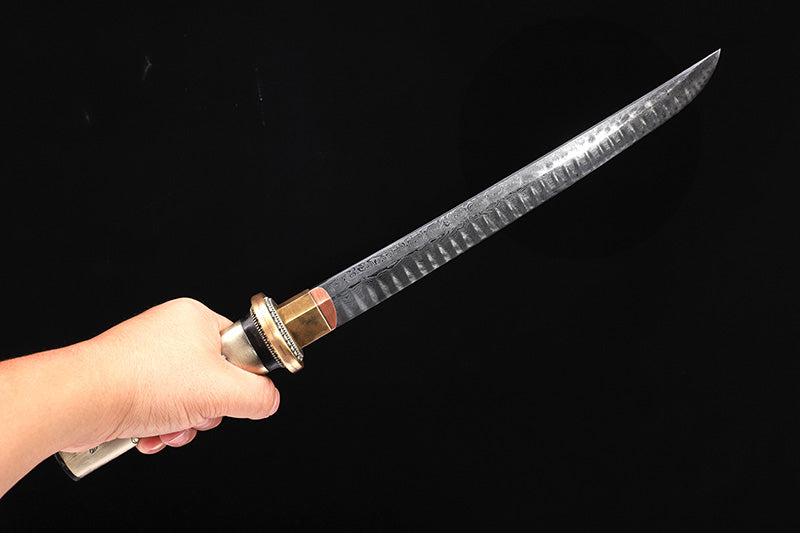 Plum & Bamboo Engraved Damascus Short Sword