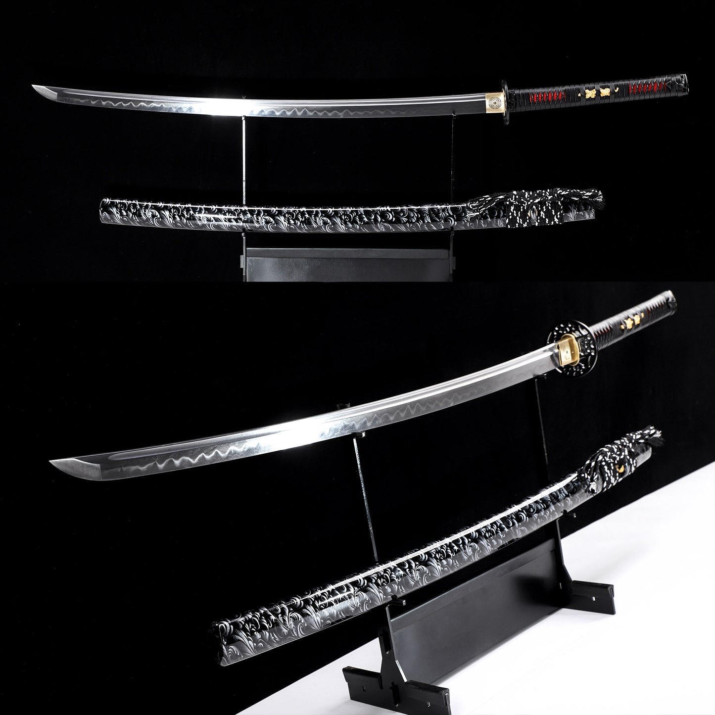 Black red katana Full knife display