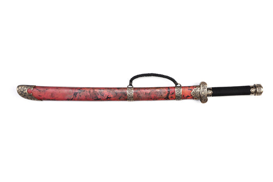 Heritage Ink Red Copper Saya Cloud Carved Brass Fittings Rope Wrapped Wood Full Tang Sword