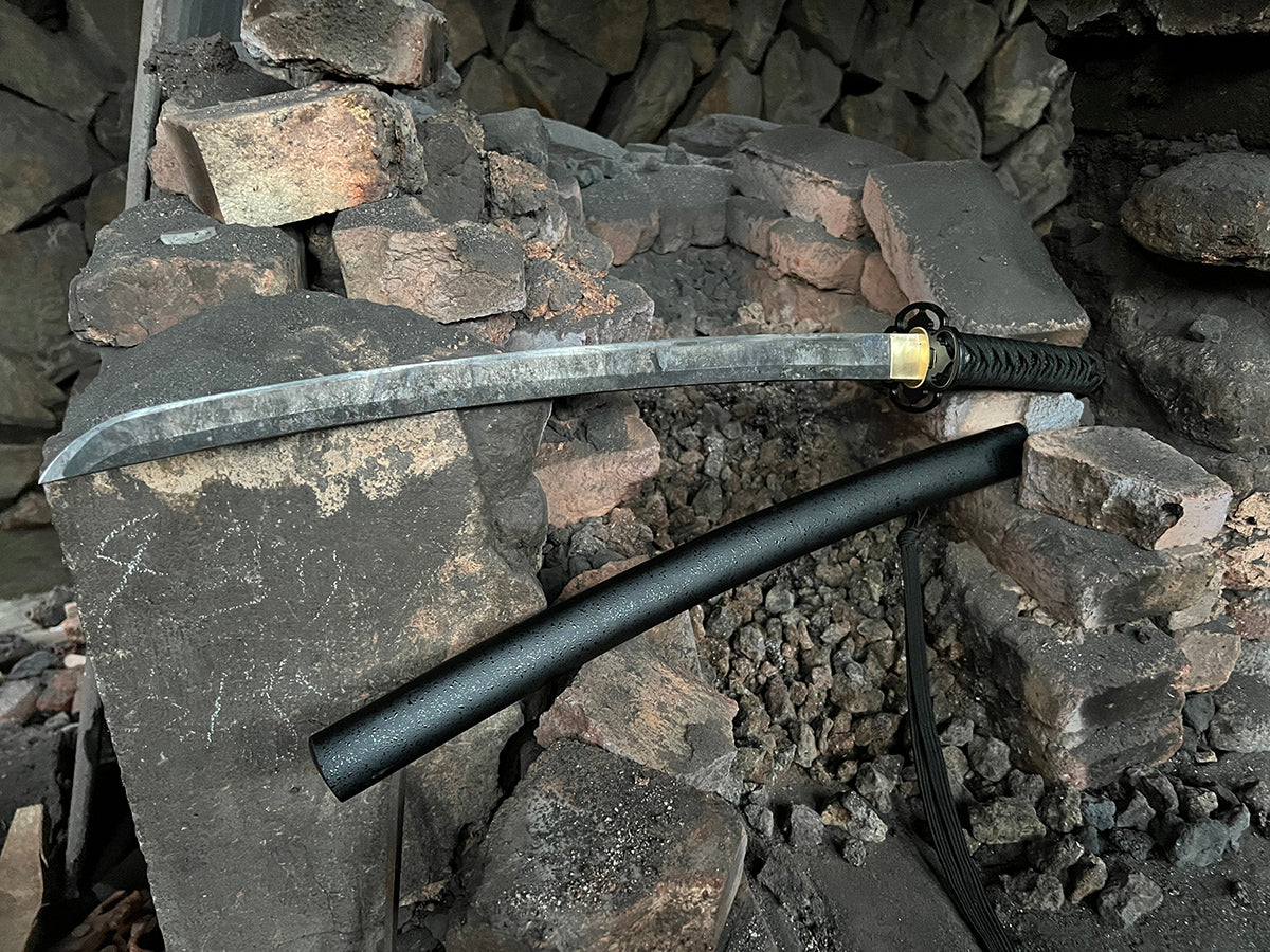 handmade Japanese katana - sword flat lay