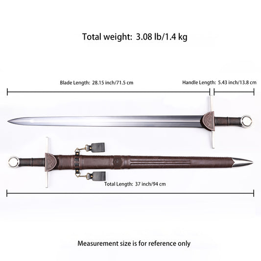 Medieval knight arming sword Size chart
