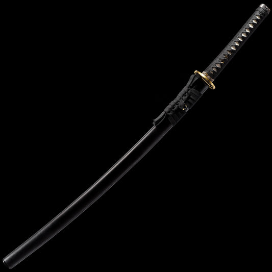 Katana sword T10 clay tempered - side profile with saya scabbard