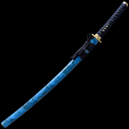 Katana sword T10 clay tempered - side profile with saya scabbard