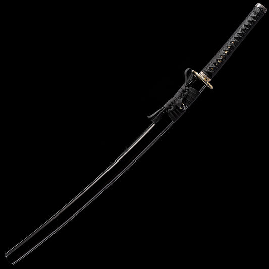 Katana sword T10 clay tempered - side profile with saya scabbard