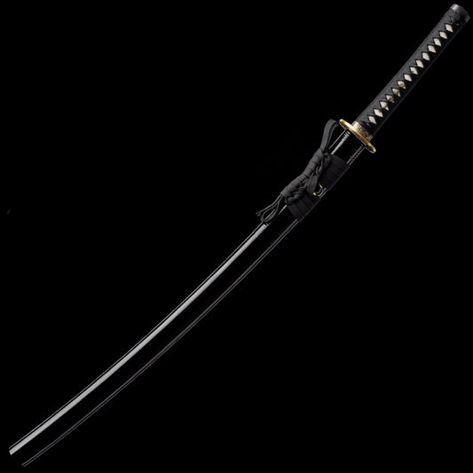Katana sword T10 clay tempered - side profile with saya scabbard