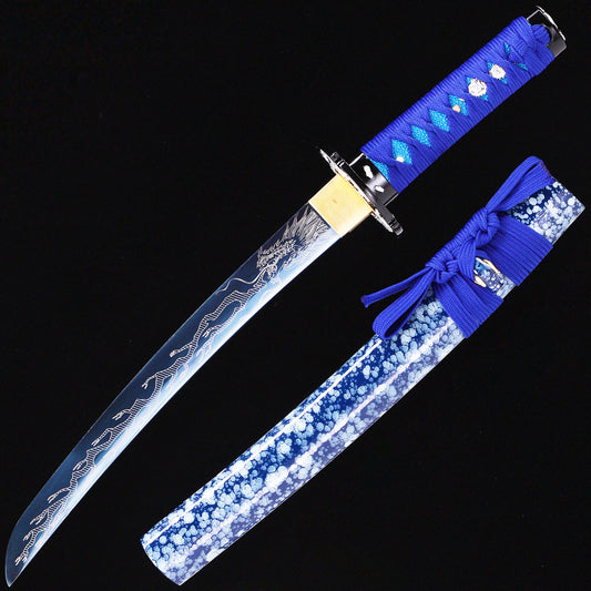 Blue Blade with Dragon Etching Tanto