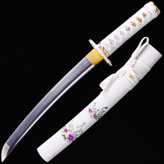 White Handle Floral Pattern Tanto