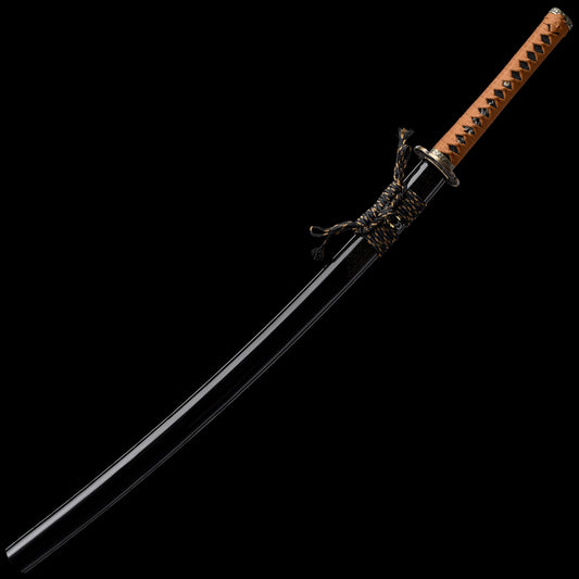 Katana sword T10 steel clay tempered - side profile with saya scabbard