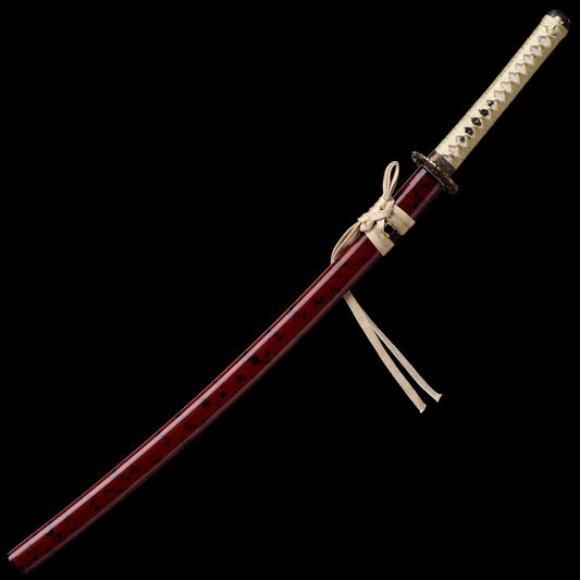Katana sword T10 clay tempered - side profile with saya scabbard