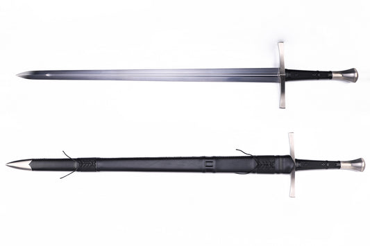 Side view: 48 "Handmade Medieval Claymore Long Broadsworth - Front and side display