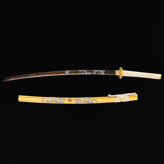 Golden Dragon katana with saya scabbard - full set view