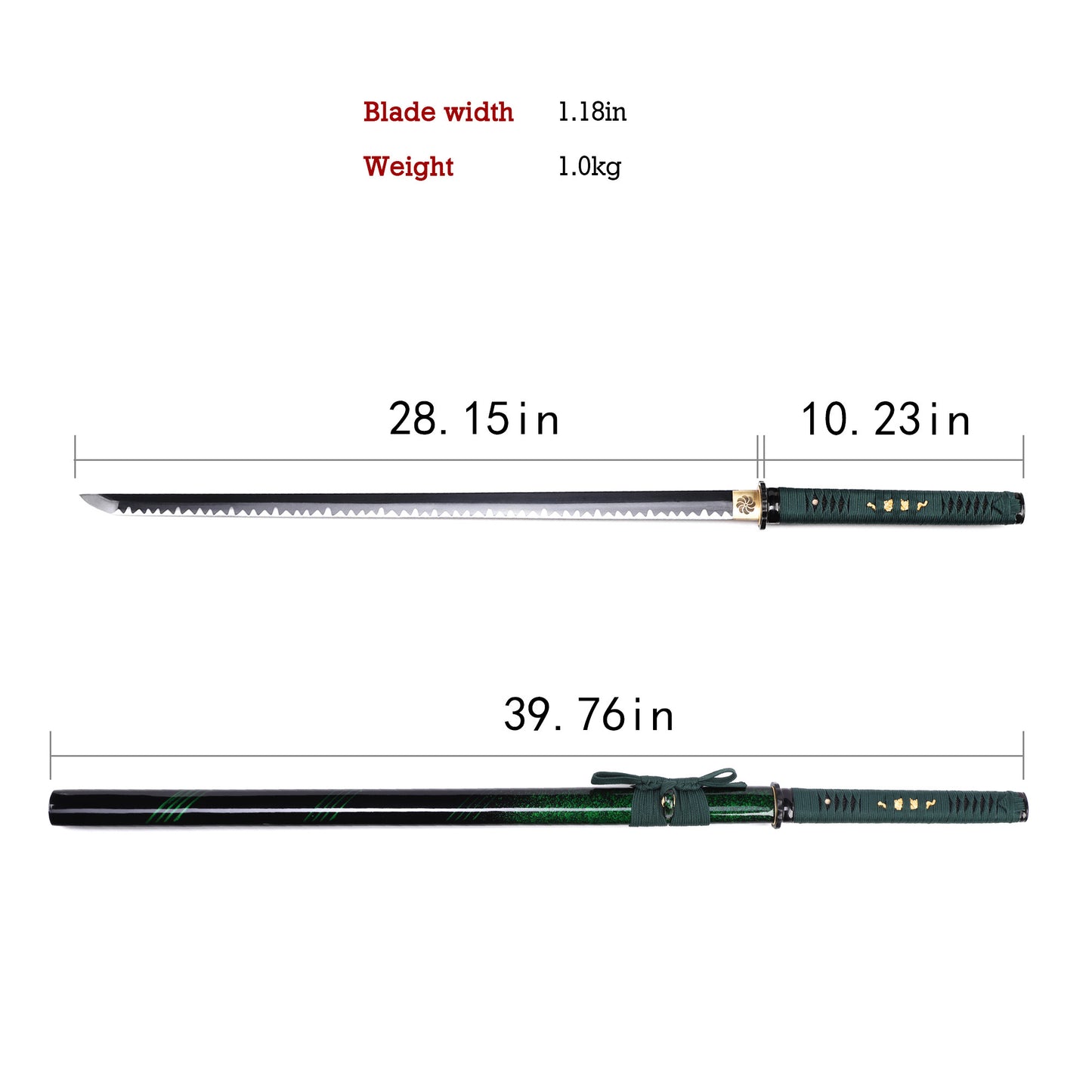 Full Tang Removable Japanese Sword with Green Saya