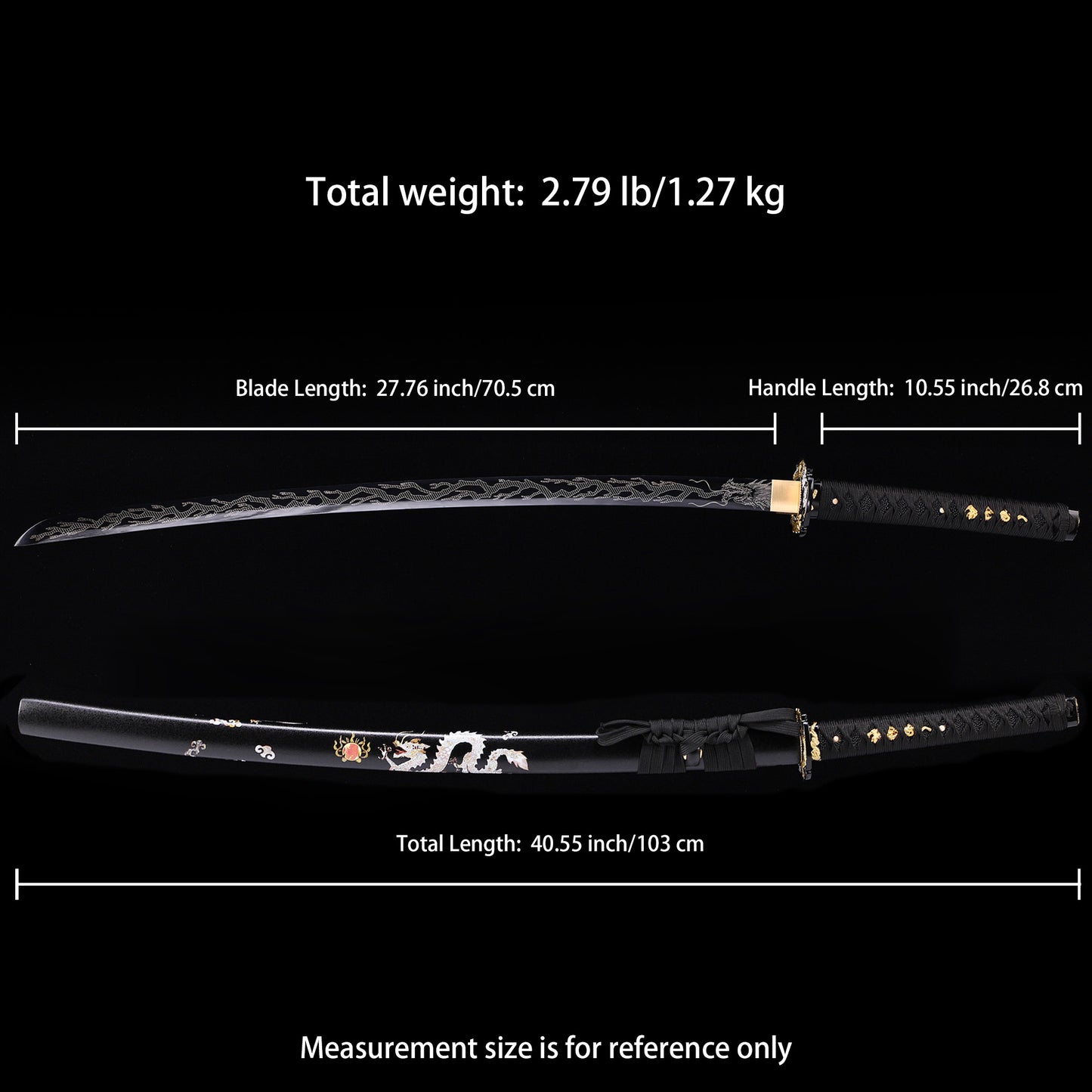 Black Dragon Japanese samurai sword katana Size chart