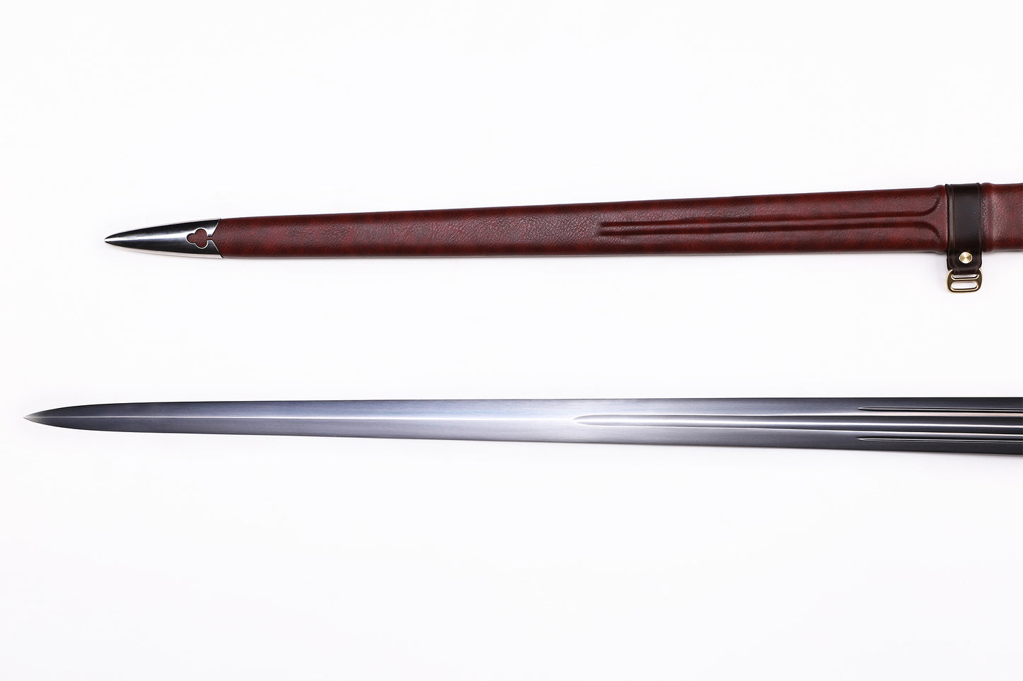 Medieval European Two Handed Sword, Vintage Crossguard Twisted Pommel Leather Scabbard