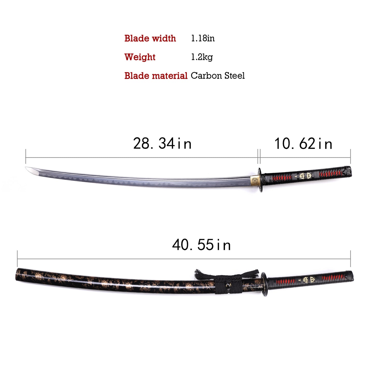 Black & Gold Floral Saya Samurai Katana