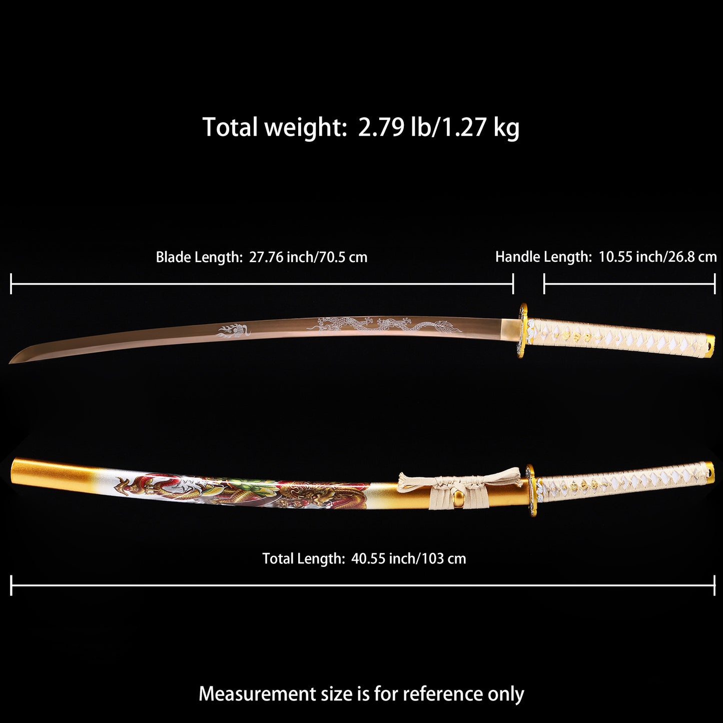 Golden Dragon Japanese samurai sword katana Size chart