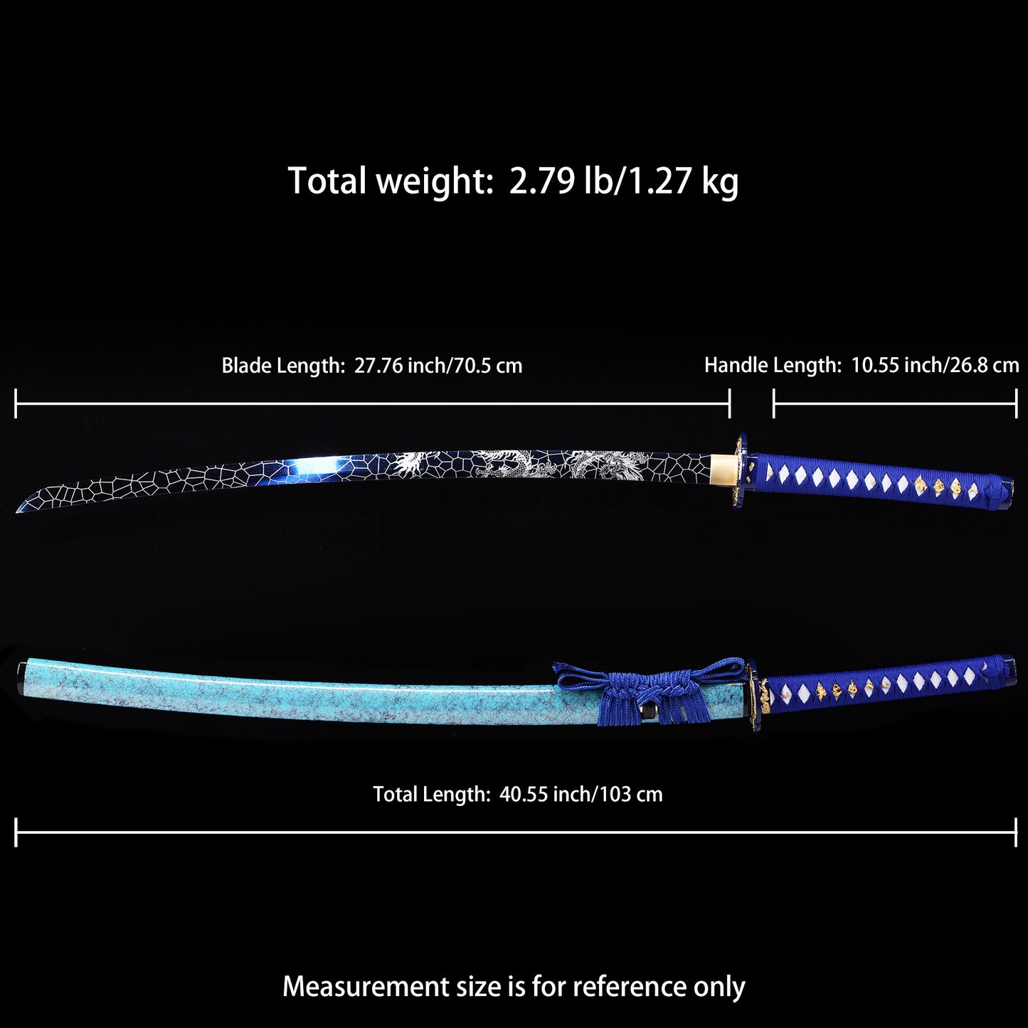 Light Blue Dragon katana Size chart