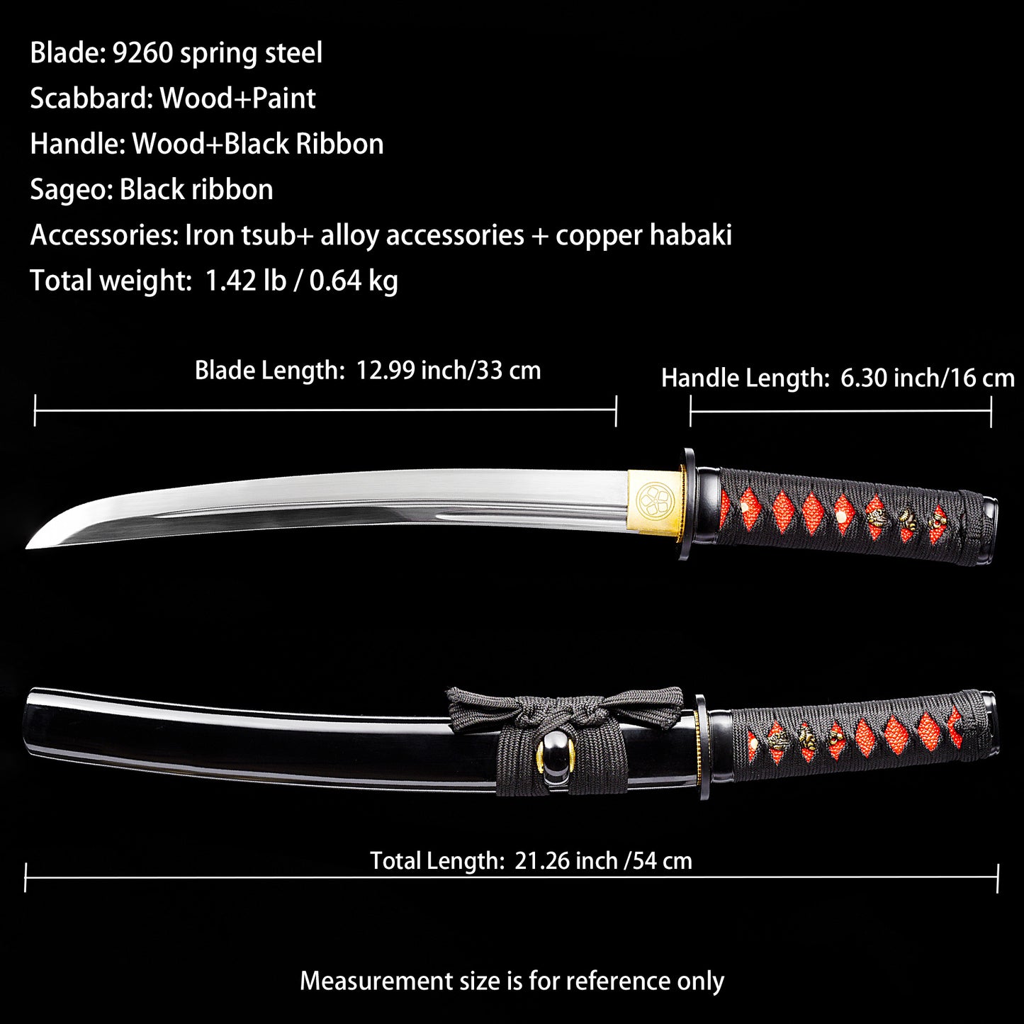 Black Tanto with Red Handle Inlay
