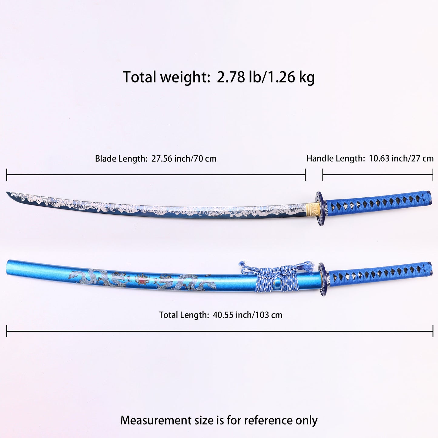 Blue Dragon Japanese samurai sword katana Size chart