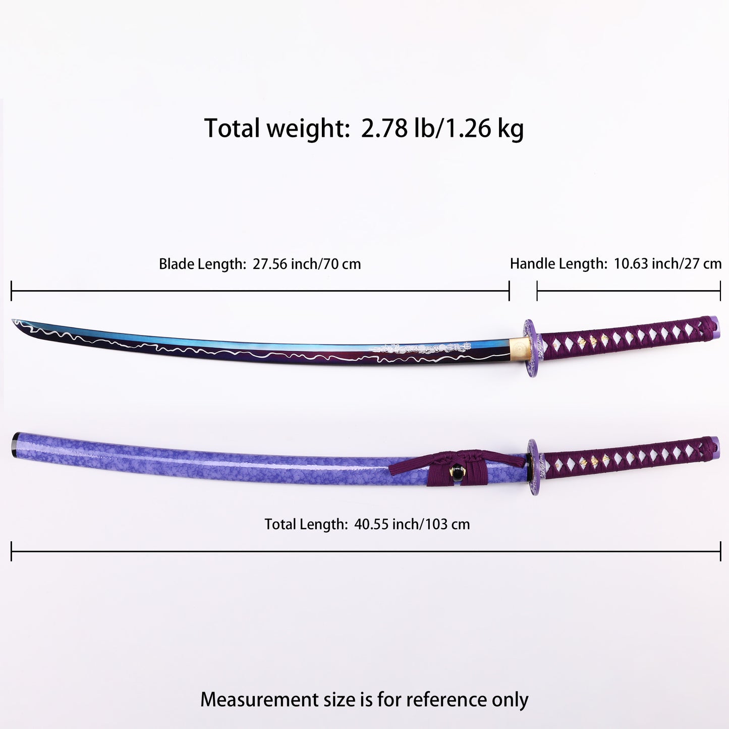 Purple Dragon Japanese samurai sword katana Size chart