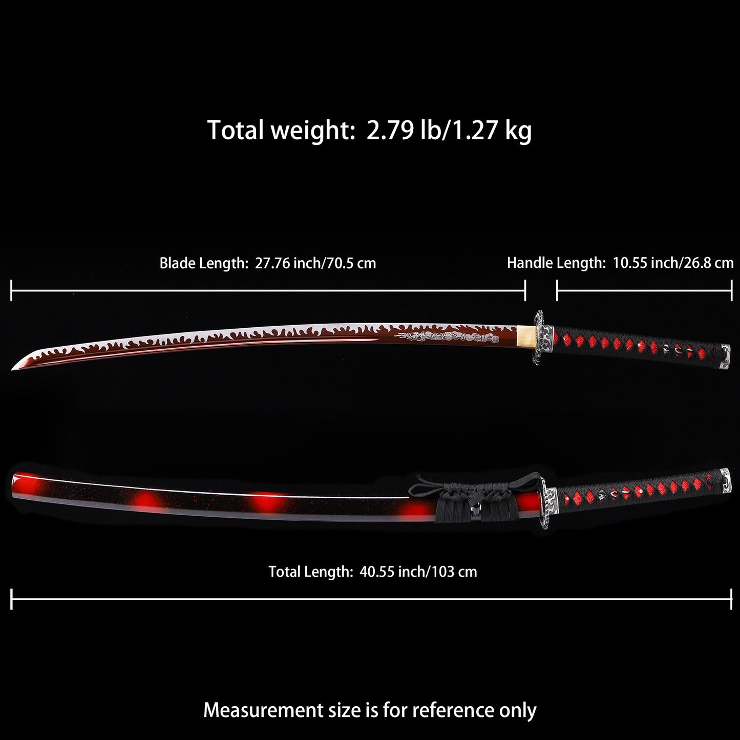 Dark Red Dragon katana Size chart
