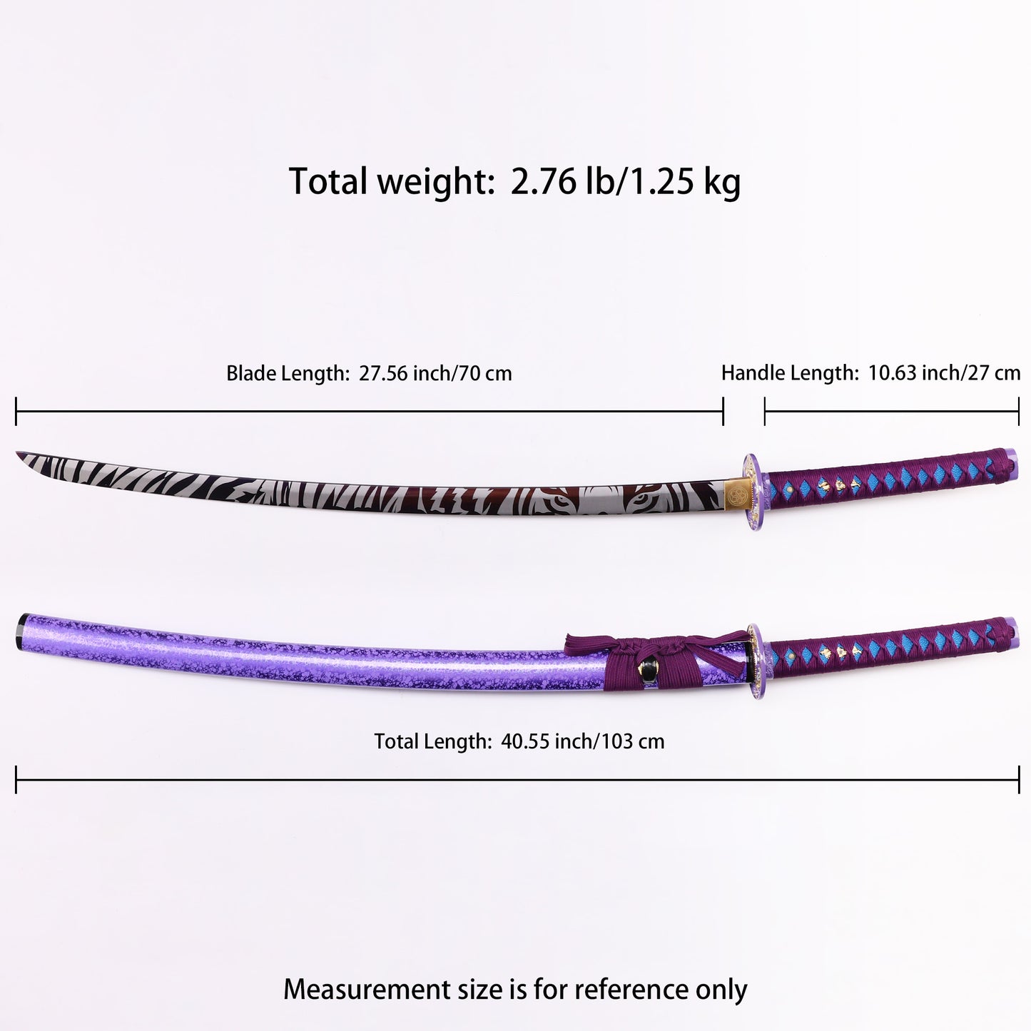 Tiger's Head Japanese samurai sword katana Size chart