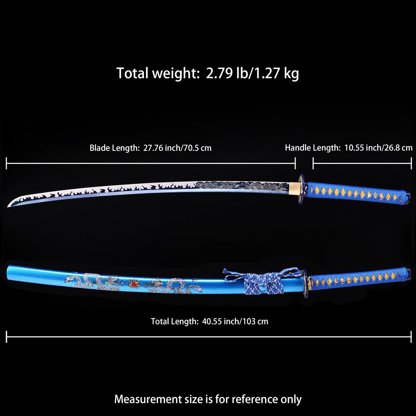 Blue Dragon Japanese samurai sword katana Size chart
