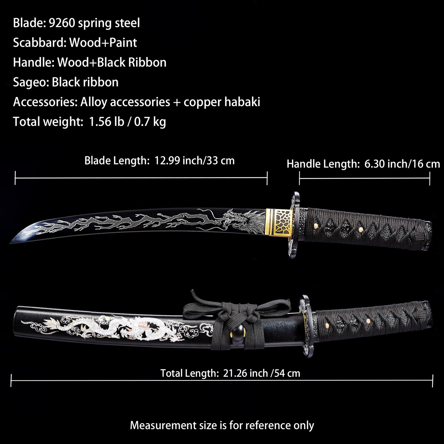 Black Tanto with Silver Dragon Etching