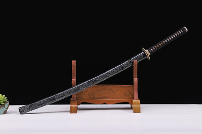 Iridescent Glitter Shell Lacquer Saya Gold Engraved Copper  Full Tang Collectible Sword