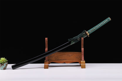 Green Ray Skin Horn Black Lacquer Saya Gold Plated Copper Full Tang  Iaido Sword