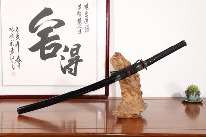 Horn Trimmed Ray Skin Black Lacquer Saya Plain Copper Fittings  Full Tang Training Sword