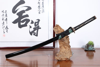 Green Ray Skin Lacquer Saya Gold Silver Plated Copper Fittings Full Tang Sword