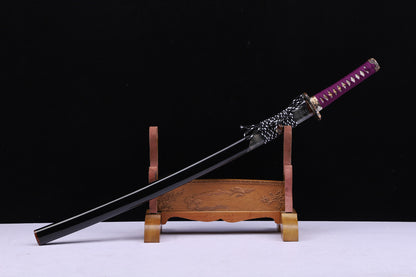 Purple Cord Gold Silver Plated Copper Horn Edged Ray Skin Lacquer Saya Full Tang  Sword