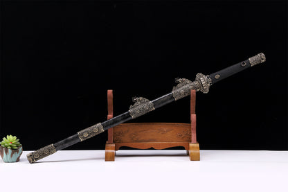 Black Genuine Ray Skin  Floral Relief Vintage Copper Fittings Tang Dynasty sword