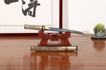 Plum & Bamboo Engraved Damascus Short Sword