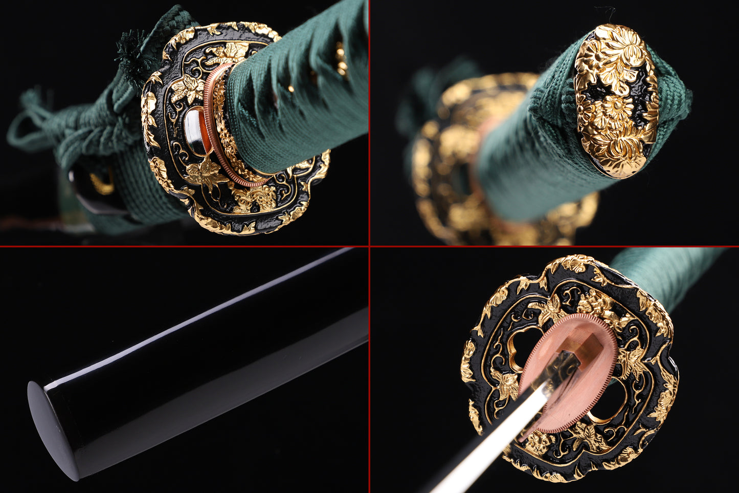 Green Ray Skin Horn Black Lacquer Saya Gold Plated Copper Full Tang  Iaido Sword