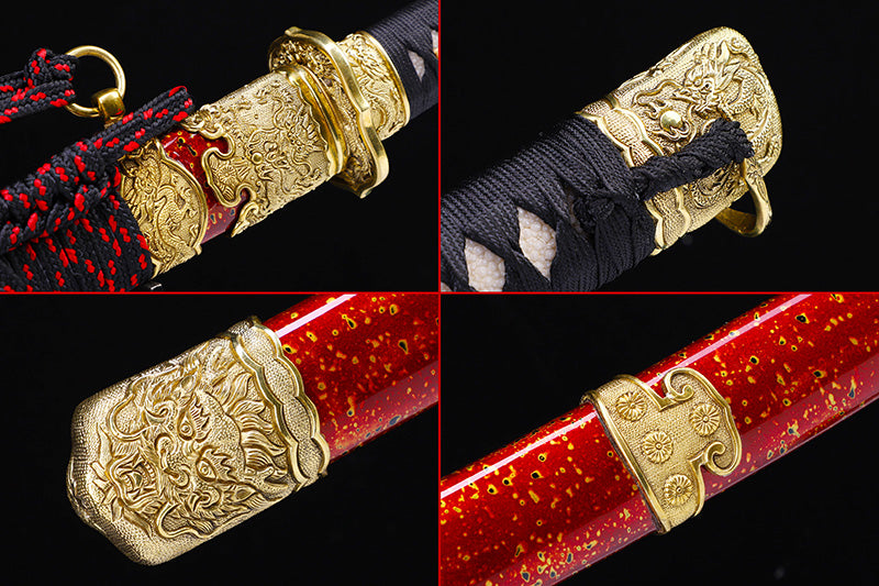 Red & Gold Dragon Samurai Katana