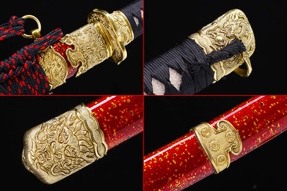 Red & Gold Dragon Samurai Katana