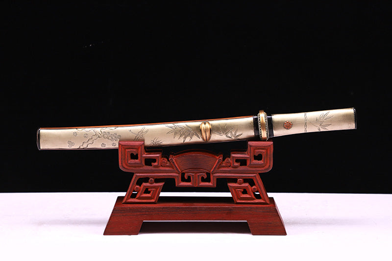Plum & Bamboo Engraved Damascus Short Sword
