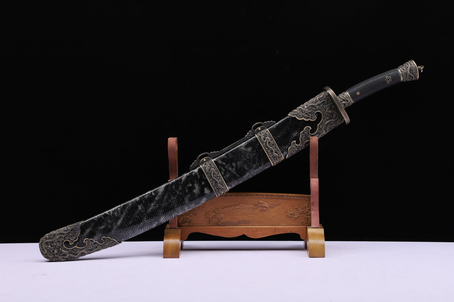 Double Fuller Qing Dao, Full Dragon Carved Copper Fittings, Genuine Ray Skin Saya
