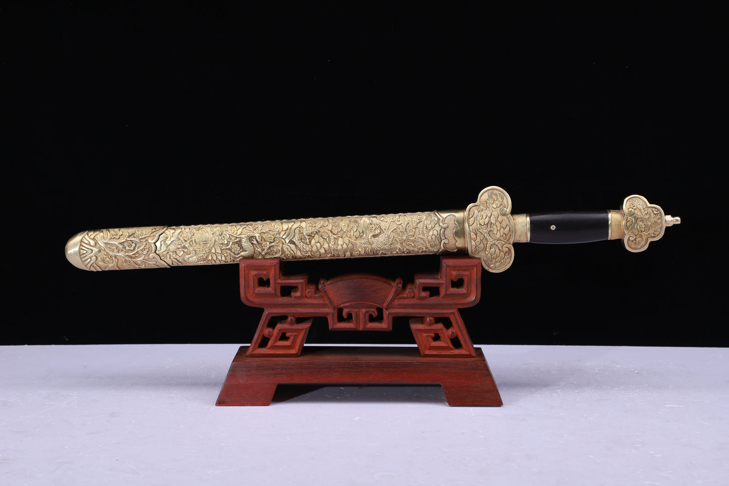 Acid Resistant Steel Engraved Dragon Blade,  Brass Scabbard & Ebony Handle Collectible Dagger
