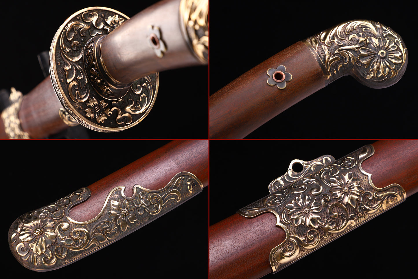 Solid Sourwood Scroll Relief Vintage Brass Fittings Sword