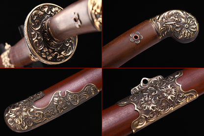 Solid Sourwood Scroll Relief Vintage Brass Fittings Sword