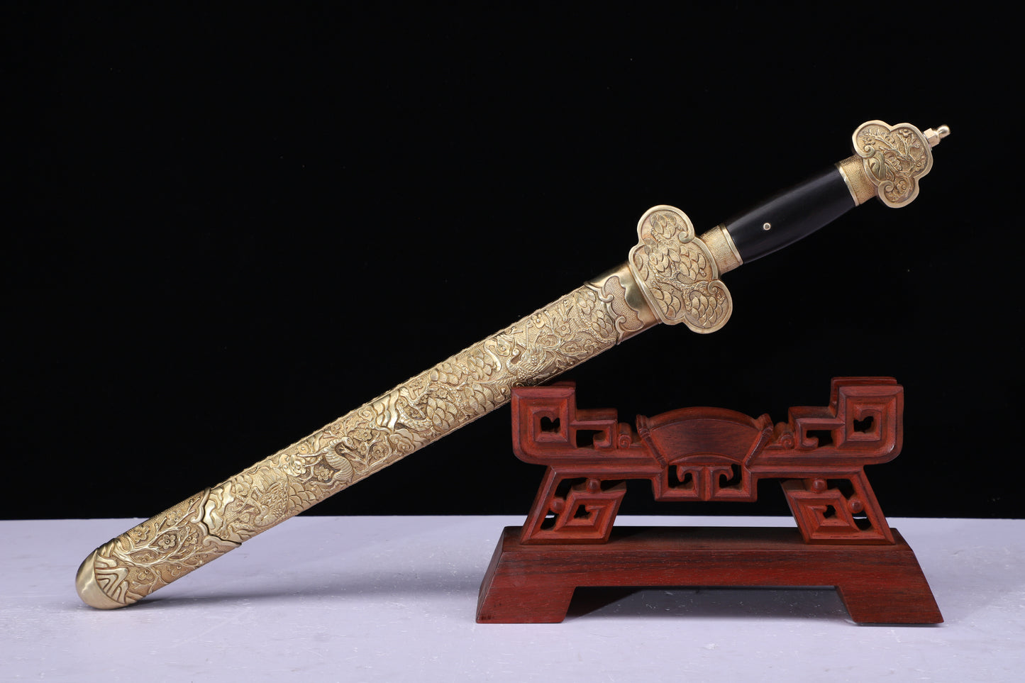 Acid Resistant Steel Engraved Dragon Blade,  Brass Scabbard & Ebony Handle Collectible Dagger