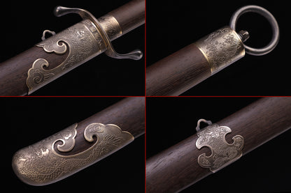 Solid Wenge Wood Ruyi Cloud Brass Fittings Traditional Martial Arts Training Sword