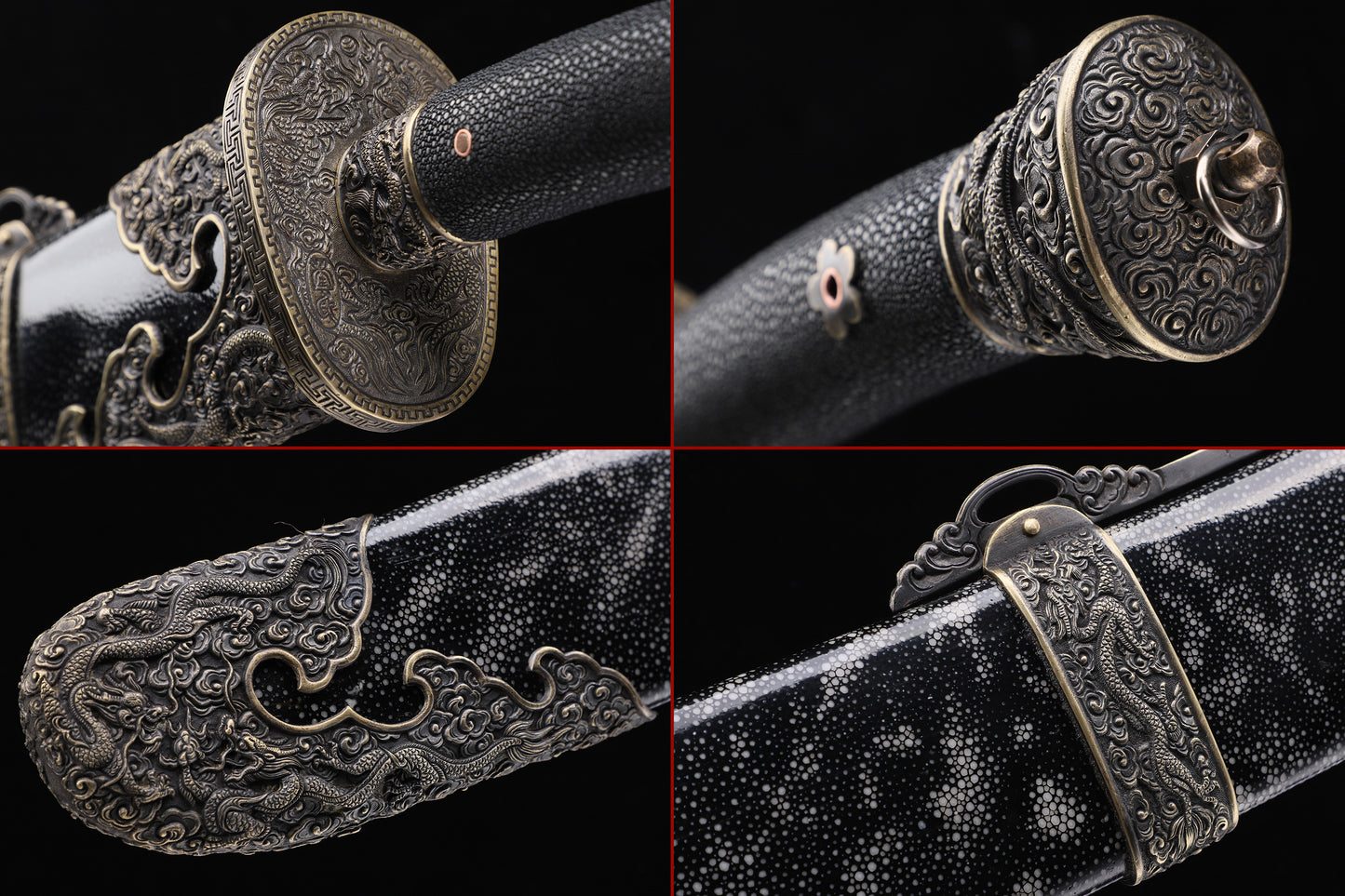 Double Fuller Qing Dao, Full Dragon Carved Copper Fittings, Genuine Ray Skin Saya