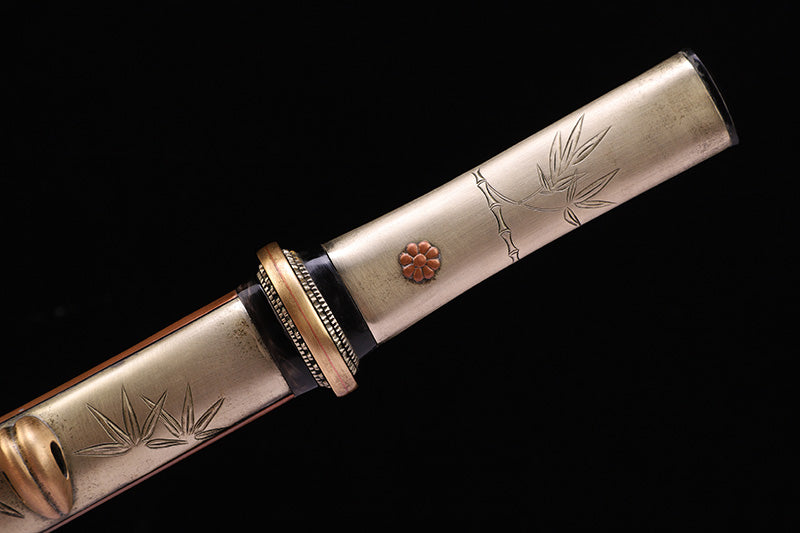 Plum & Bamboo Engraved Damascus Short Sword