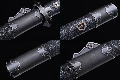 Black Ray Skin Silver Inlaid Plain Iron Cloud Fittings Sword